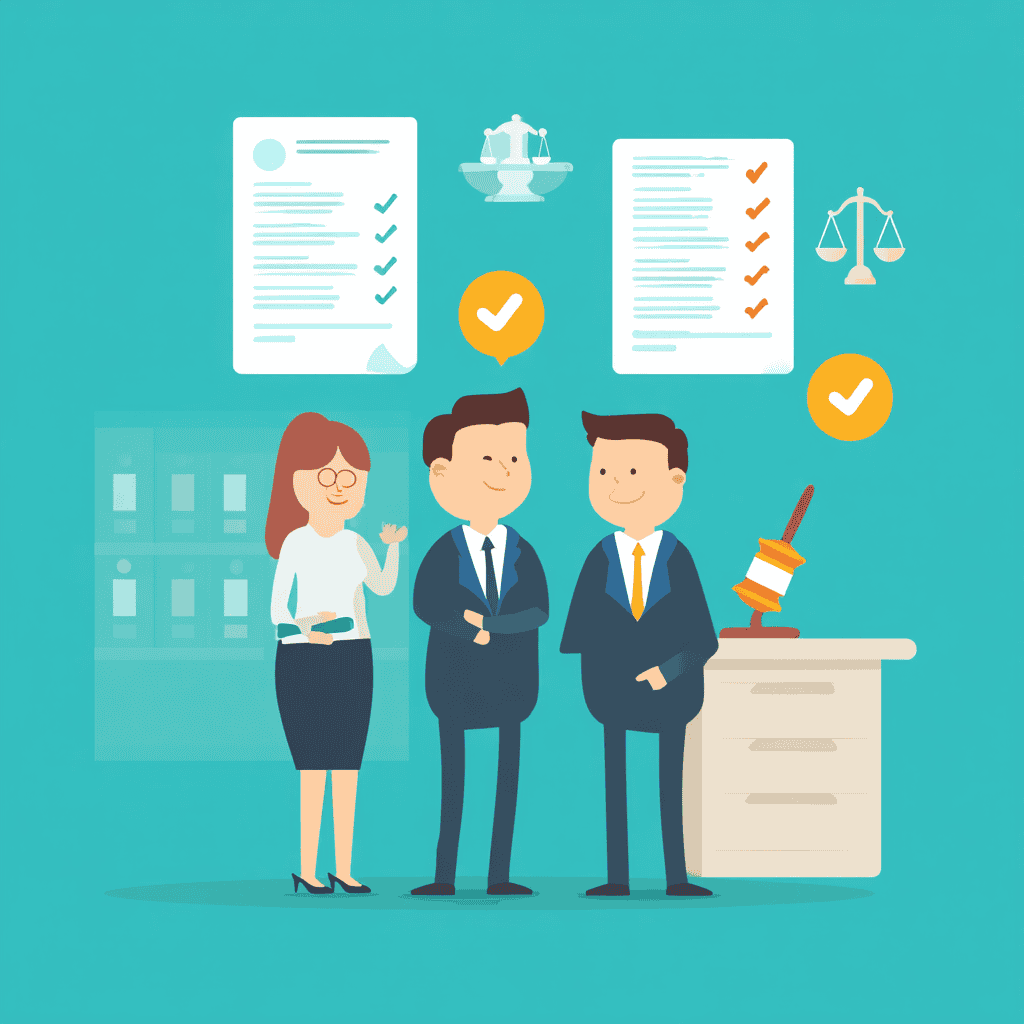 illustratie van een werkgever en werknemer in gesprek over een verplicht medewerkerstevredenheidsonderzoek