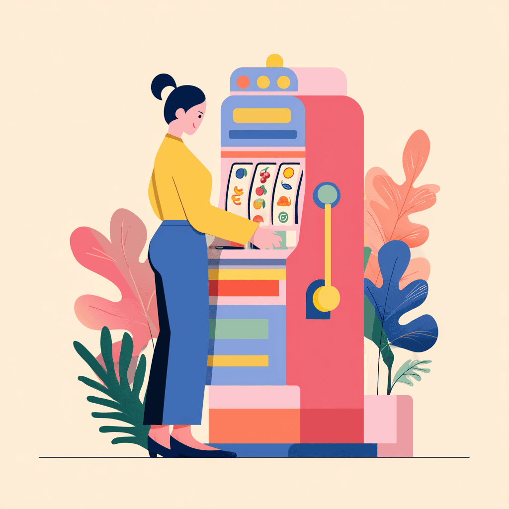 Minimalistische illustratie van een fruitmachine die patronen in organisaties symboliseert